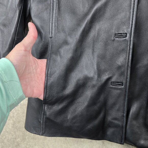 Valerie Stevens Women’s Black Genuine Lamb Leather Jacket Medium Button Front - Picture 5 of 13